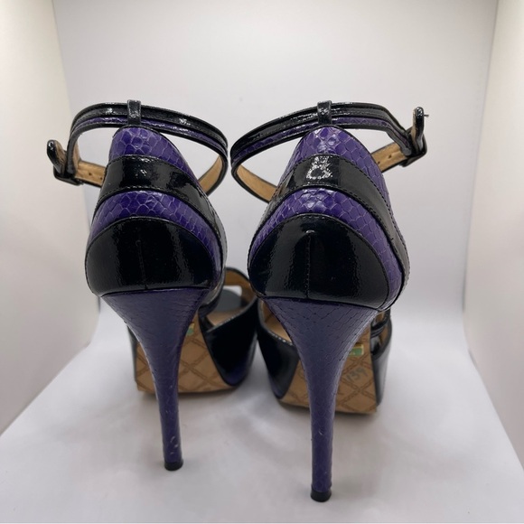 L.A.M.B. Women’s Black Purple Platform Leather Peep Toe Strappy Heels Size 6 - Picture 7 of 14